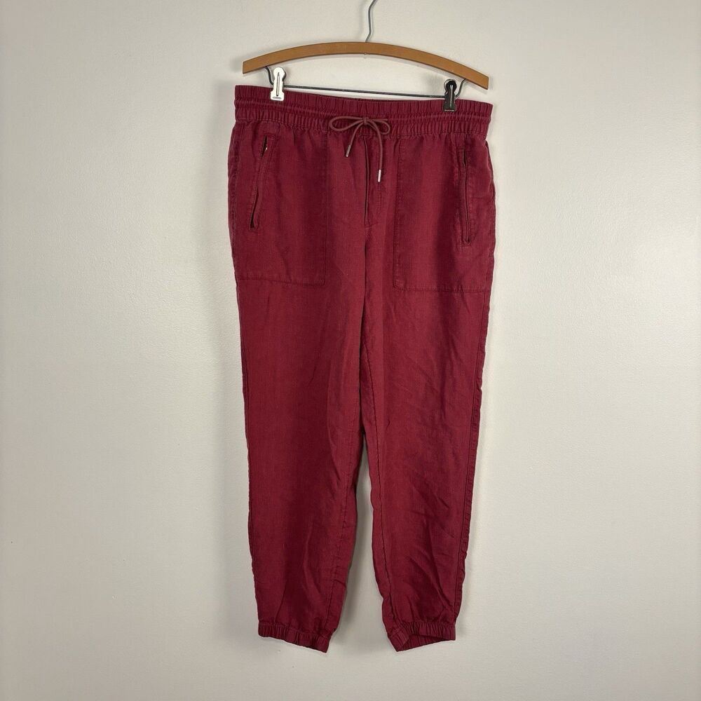 Athleta Retreat Linen Jogger Pant Womens 8 Coffeeberry Travel Casual Zip Pockets